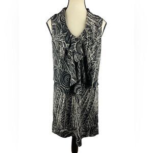Ali Ro Women’s abstract sleeveless black & white  vneck drapey ruffle tunic sz 2